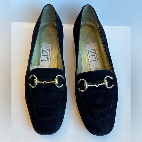 Vintage Liz Claiborne Navy Suede Classic Gold Horsebit Hardware Loafers  Sz 7M - Picture 1 of 9